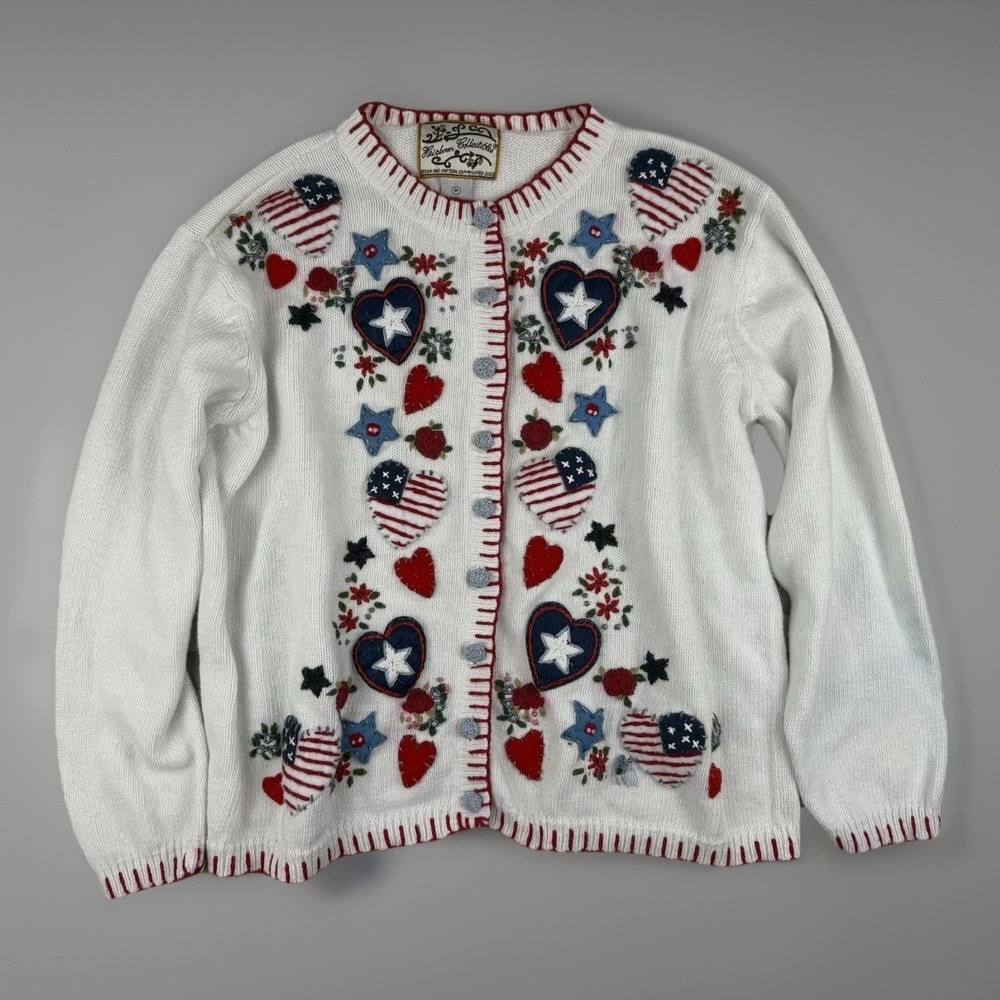 American Flag Patriotic Cardigan Vintage 4th July Sweater USA M